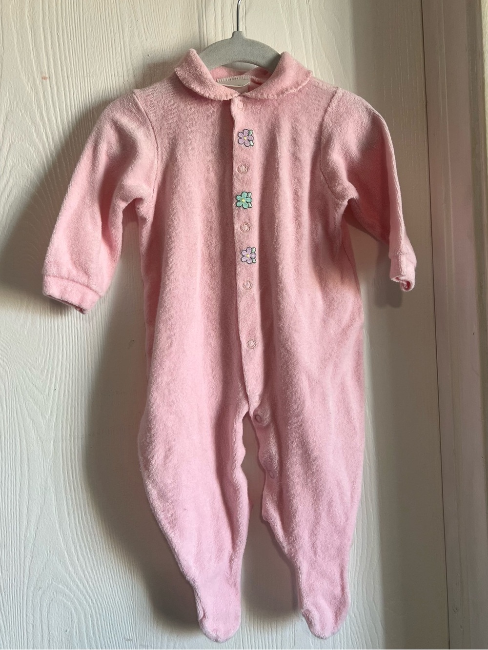 Vintage Carters Baby Girl Size Large 6-9m Pink Terry Cloth Flower Pajamas